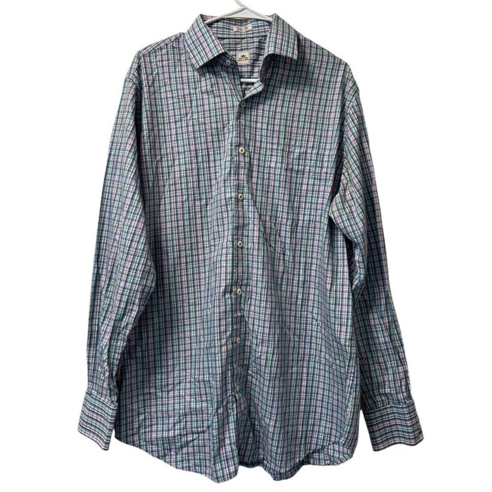 Peter Millar Shirt Men Size Large Blue/Green/Pink Cotton Button Down Preppy City